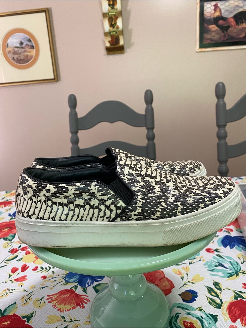 Celine Black and Cream Leather Slip-On Sneakers - Picture 2 of 10